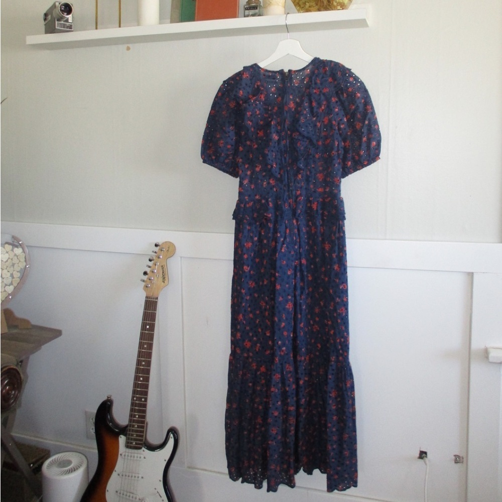 Urban Outfitters Dark Blue Maxi Dress with Red Floral Pattern - Picture 3 of 3